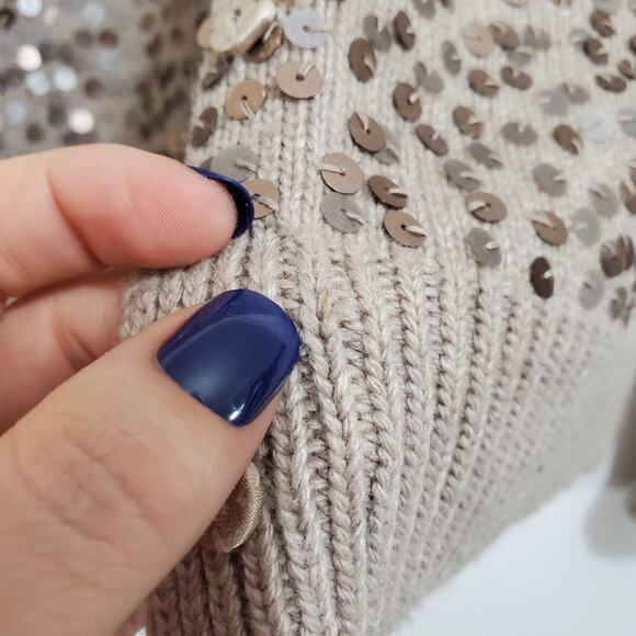 Ann Taylor | Merino Wool Cashmere Angora Rabbit Blend Sequin Snap Front Cardigan - Picture 8 of 8